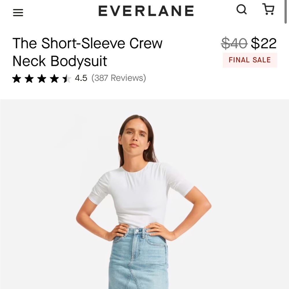 White short sleeve crew neck body suit everlane